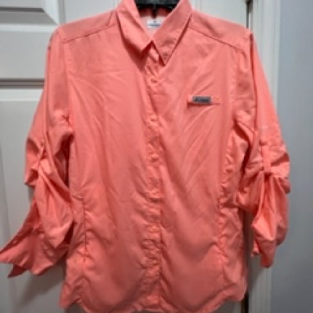 Columbia PFG small orange peach button down shirt NWOT